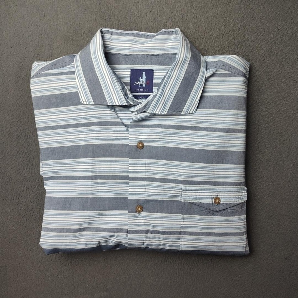 johnnie-O Shirt Mens Large Blue Indigo Stripe Button Down Long Sleeve JWML3290